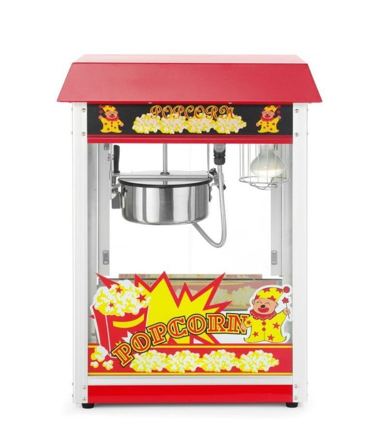 Popcornmaschine mit wagen Popcornmaschine auf einem Wagen, rot und blau dekoriert.